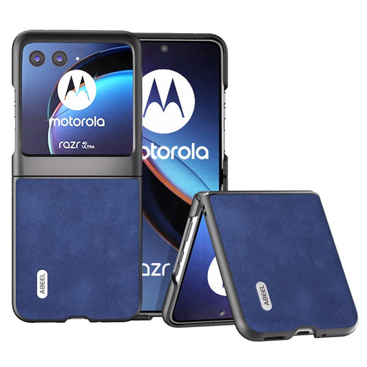 ABEEL For Motorola Razr 40 Ultra 5G Textured Phone Case Shockproof PU Leather Coated PC Back Cover - Blue