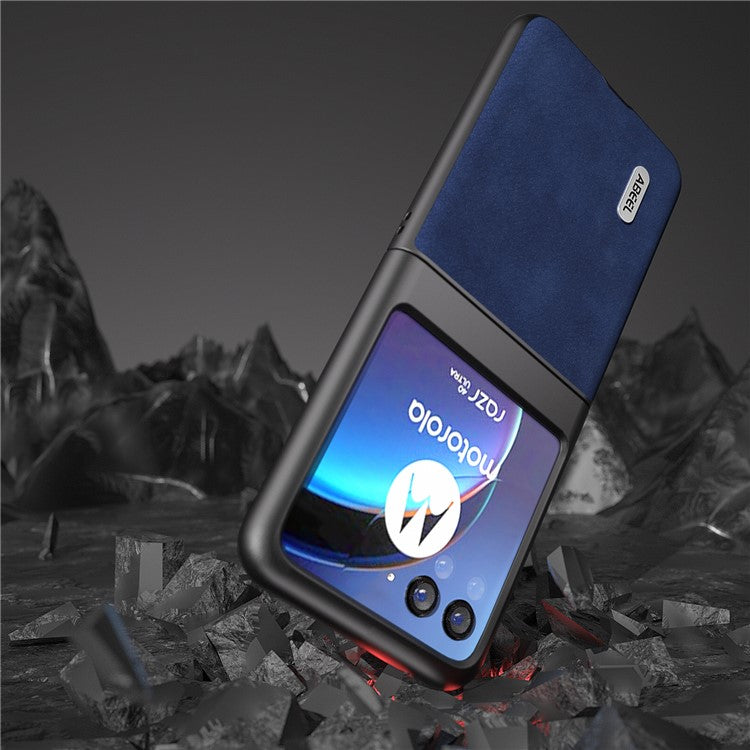 ABEEL For Motorola Razr 40 Ultra 5G Textured Phone Case Shockproof PU Leather Coated PC Back Cover - Blue