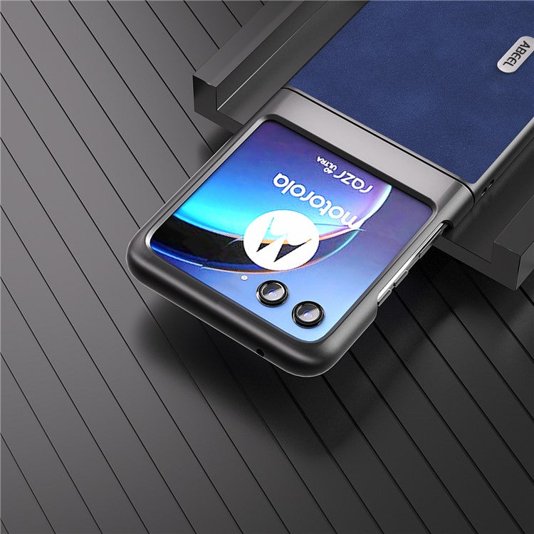 ABEEL For Motorola Razr 40 Ultra 5G Textured Phone Case Shockproof PU Leather Coated PC Back Cover - Blue