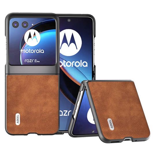 ABEEL For Motorola Razr 40 Ultra 5G Textured Phone Case Shockproof PU Leather Coated PC Back Cover - Brown