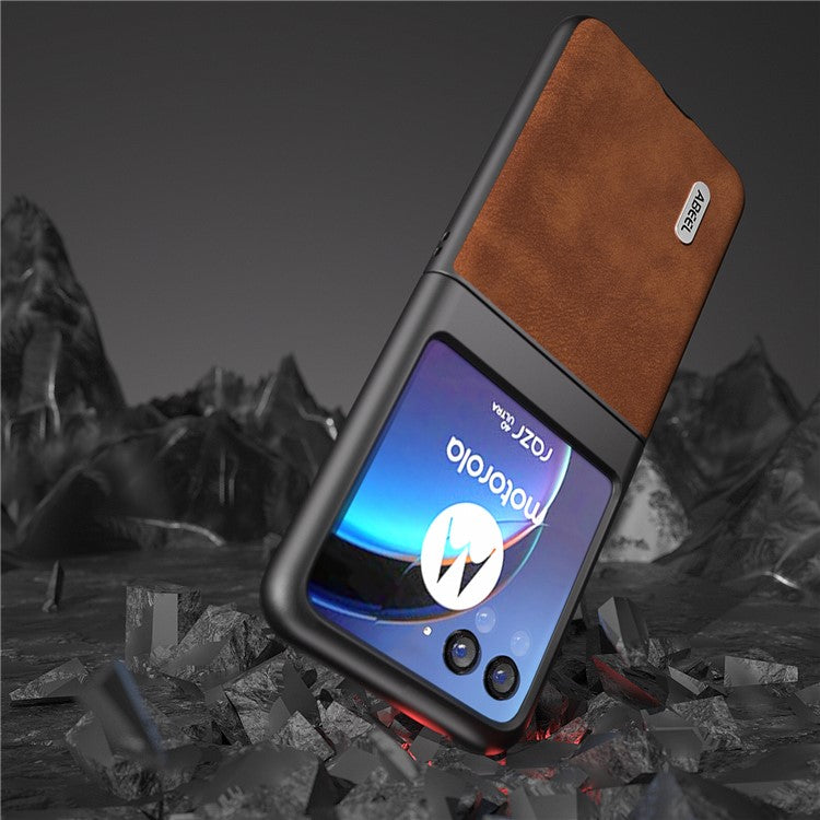 ABEEL For Motorola Razr 40 Ultra 5G Textured Phone Case Shockproof PU Leather Coated PC Back Cover - Brown