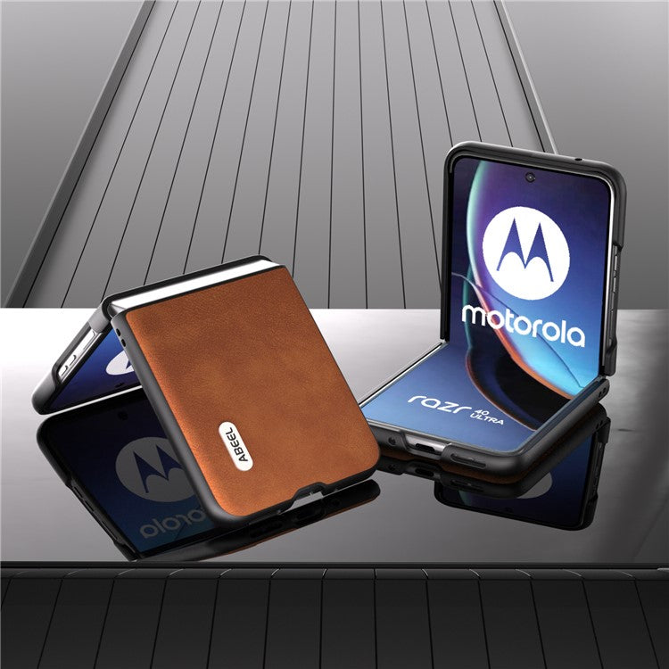 ABEEL For Motorola Razr 40 Ultra 5G Textured Phone Case Shockproof PU Leather Coated PC Back Cover - Brown