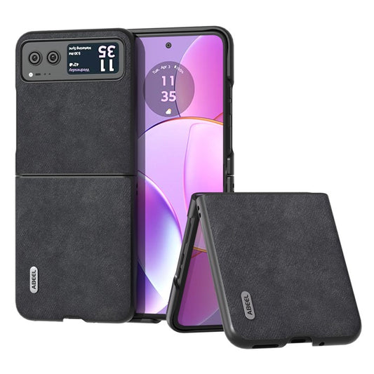 ABEEL For Motorola Razr 40 5G Textured PU Leather + Hard PC Shell Ultra Thin Phone Case Cover - Black