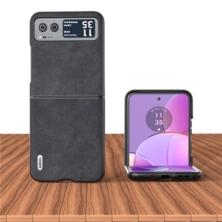 ABEEL For Motorola Razr 40 5G Textured PU Leather + Hard PC Shell Ultra Thin Phone Case Cover - Black