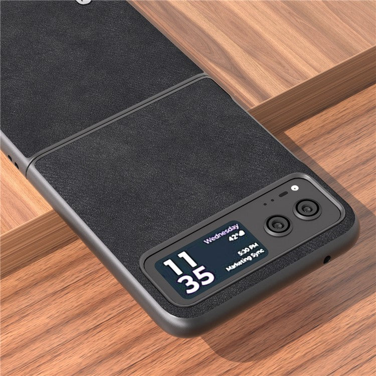 ABEEL For Motorola Razr 40 5G Textured PU Leather + Hard PC Shell Ultra Thin Phone Case Cover - Black
