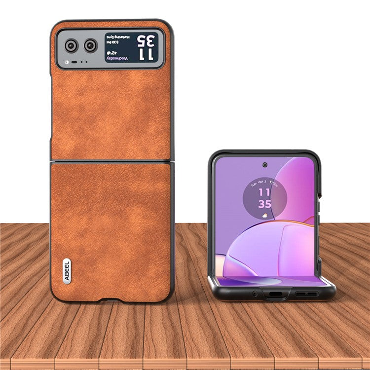 ABEEL For Motorola Razr 40 5G Textured PU Leather + Hard PC Shell Ultra Thin Phone Case Cover - Brown