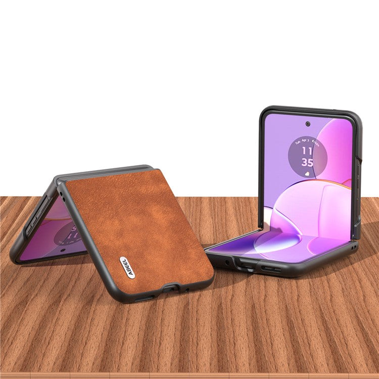 ABEEL For Motorola Razr 40 5G Textured PU Leather + Hard PC Shell Ultra Thin Phone Case Cover - Brown