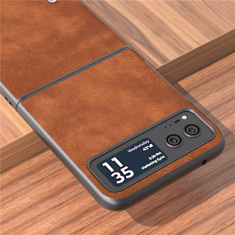ABEEL For Motorola Razr 40 5G Textured PU Leather + Hard PC Shell Ultra Thin Phone Case Cover - Brown