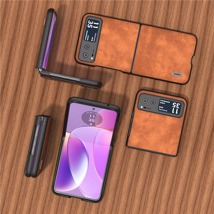 ABEEL For Motorola Razr 40 5G Textured PU Leather + Hard PC Shell Ultra Thin Phone Case Cover - Brown