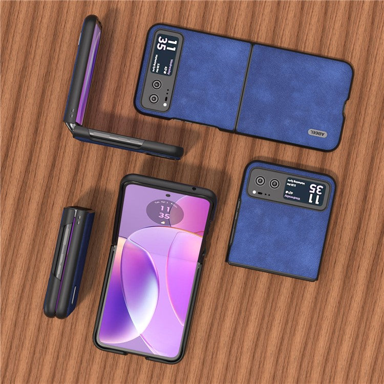 ABEEL For Motorola Razr 40 5G Textured PU Leather + Hard PC Shell Ultra Thin Phone Case Cover - Blue