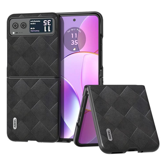 ABEEL For Motorola Razr 40 5G PU Leather Coated PC Phone Case Grid Texture Anti-Drop Protective Cover - Black