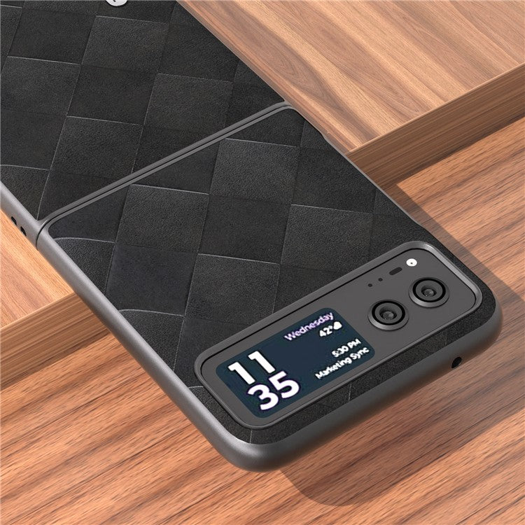 ABEEL For Motorola Razr 40 5G PU Leather Coated PC Phone Case Grid Texture Anti-Drop Protective Cover - Black