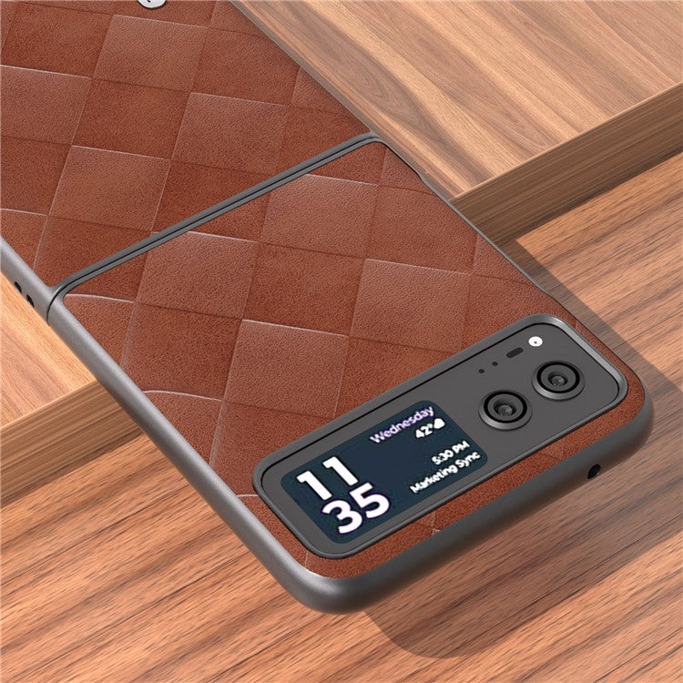 ABEEL For Motorola Razr 40 5G PU Leather Coated PC Phone Case Grid Texture Anti-Drop Protective Cover - Brown