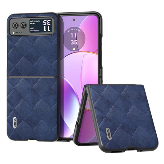 ABEEL For Motorola Razr 40 5G PU Leather Coated PC Phone Case Grid Texture Anti-Drop Protective Cover - Blue