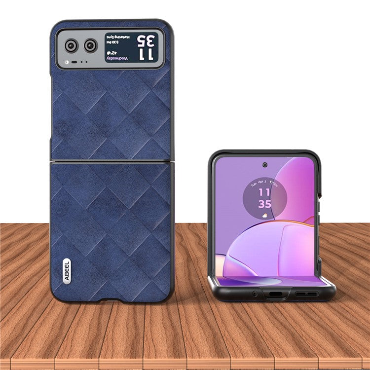 ABEEL For Motorola Razr 40 5G PU Leather Coated PC Phone Case Grid Texture Anti-Drop Protective Cover - Blue