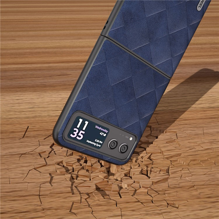 ABEEL For Motorola Razr 40 5G PU Leather Coated PC Phone Case Grid Texture Anti-Drop Protective Cover - Blue
