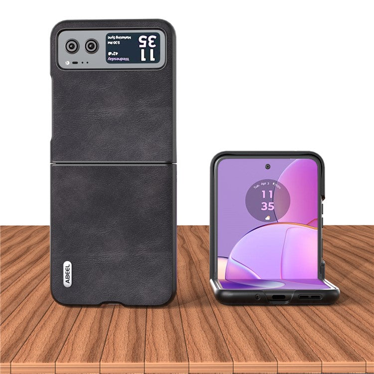 ABEEL Folding Phone Case for Motorola Razr 40 5G PU Leather Coated PC Cowhide Texture Cover - Black