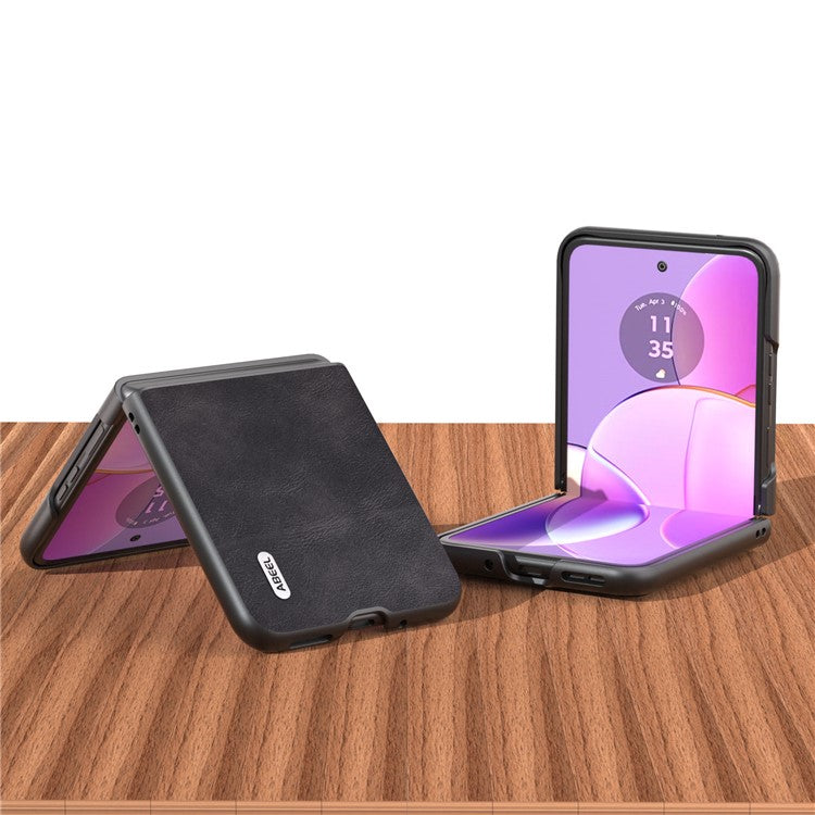 ABEEL Folding Phone Case for Motorola Razr 40 5G PU Leather Coated PC Cowhide Texture Cover - Black