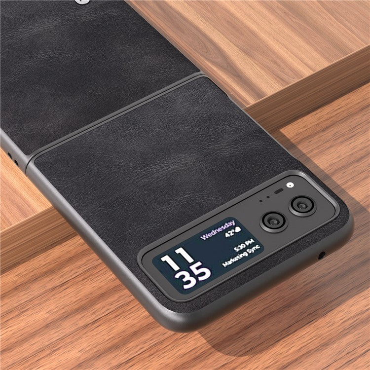 ABEEL Folding Phone Case for Motorola Razr 40 5G PU Leather Coated PC Cowhide Texture Cover - Black