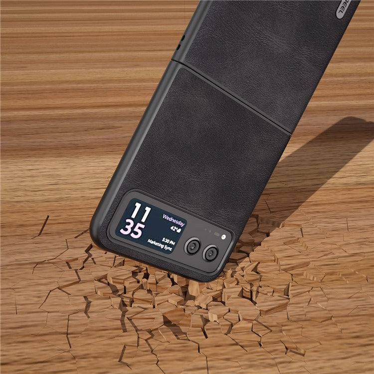 ABEEL Folding Phone Case for Motorola Razr 40 5G PU Leather Coated PC Cowhide Texture Cover - Black