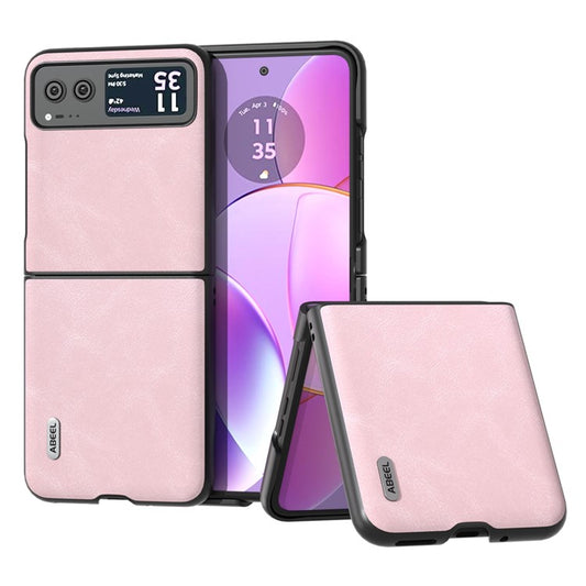 ABEEL Folding Phone Case for Motorola Razr 40 5G PU Leather Coated PC Cowhide Texture Cover - Pink