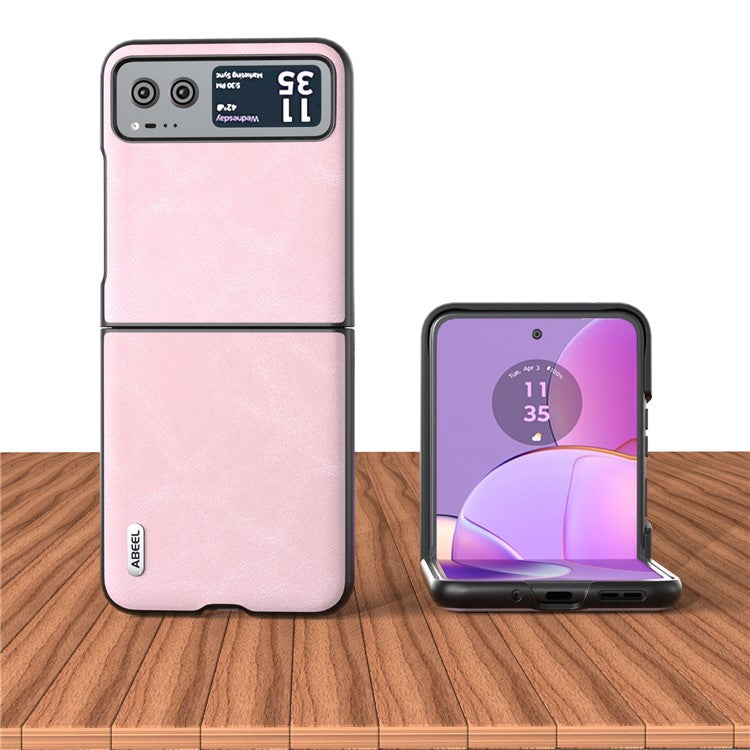 ABEEL Folding Phone Case for Motorola Razr 40 5G PU Leather Coated PC Cowhide Texture Cover - Pink