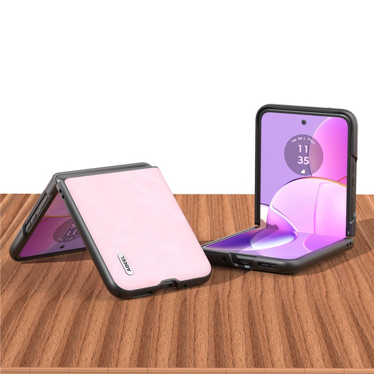 ABEEL Folding Phone Case for Motorola Razr 40 5G PU Leather Coated PC Cowhide Texture Cover - Pink