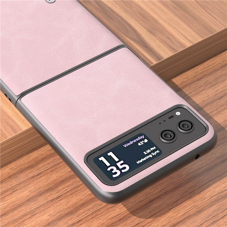 ABEEL Folding Phone Case for Motorola Razr 40 5G PU Leather Coated PC Cowhide Texture Cover - Pink