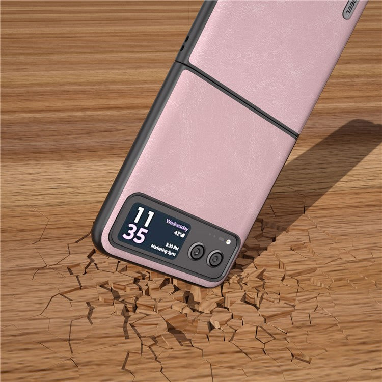 ABEEL Folding Phone Case for Motorola Razr 40 5G PU Leather Coated PC Cowhide Texture Cover - Pink