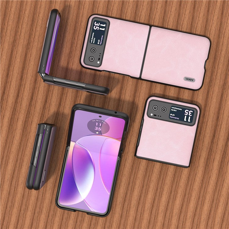 ABEEL Folding Phone Case for Motorola Razr 40 5G PU Leather Coated PC Cowhide Texture Cover - Pink