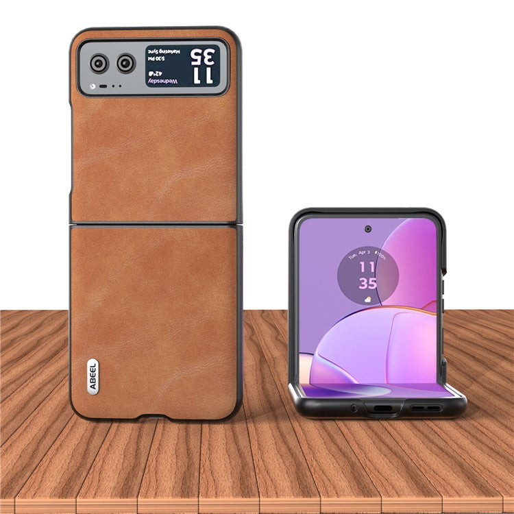 ABEEL Folding Phone Case for Motorola Razr 40 5G PU Leather Coated PC Cowhide Texture Cover - Brown