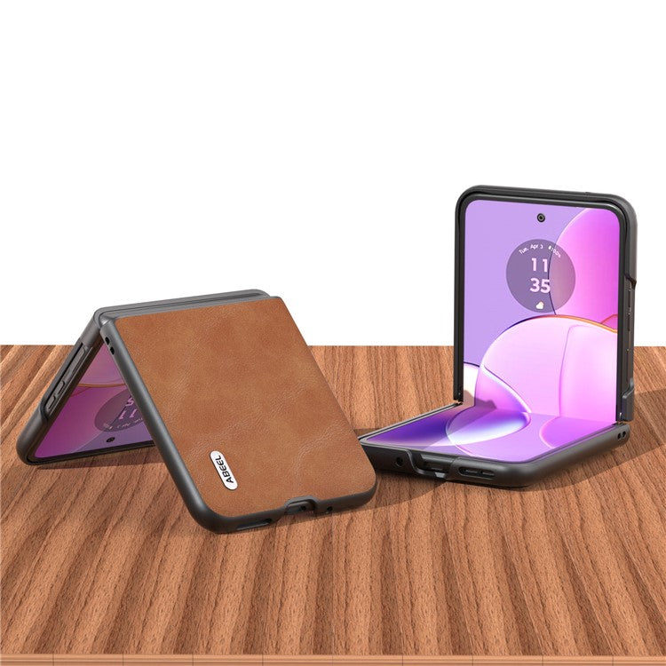 ABEEL Folding Phone Case for Motorola Razr 40 5G PU Leather Coated PC Cowhide Texture Cover - Brown