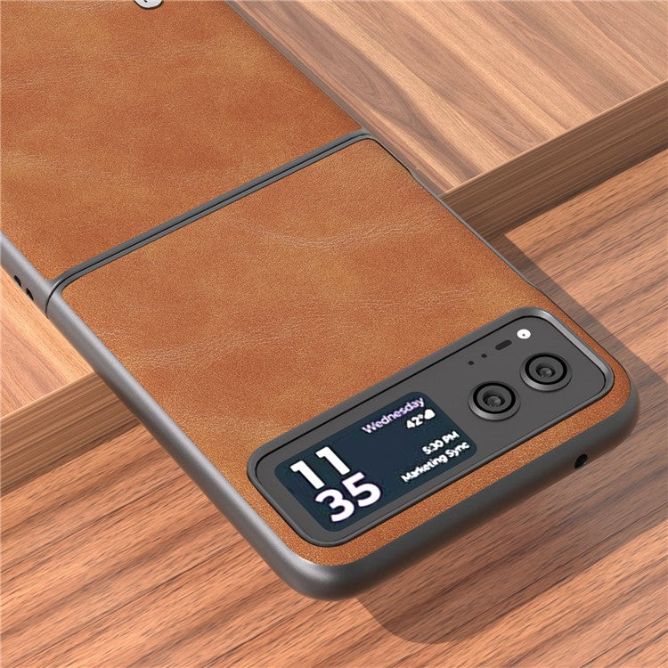 ABEEL Folding Phone Case for Motorola Razr 40 5G PU Leather Coated PC Cowhide Texture Cover - Brown