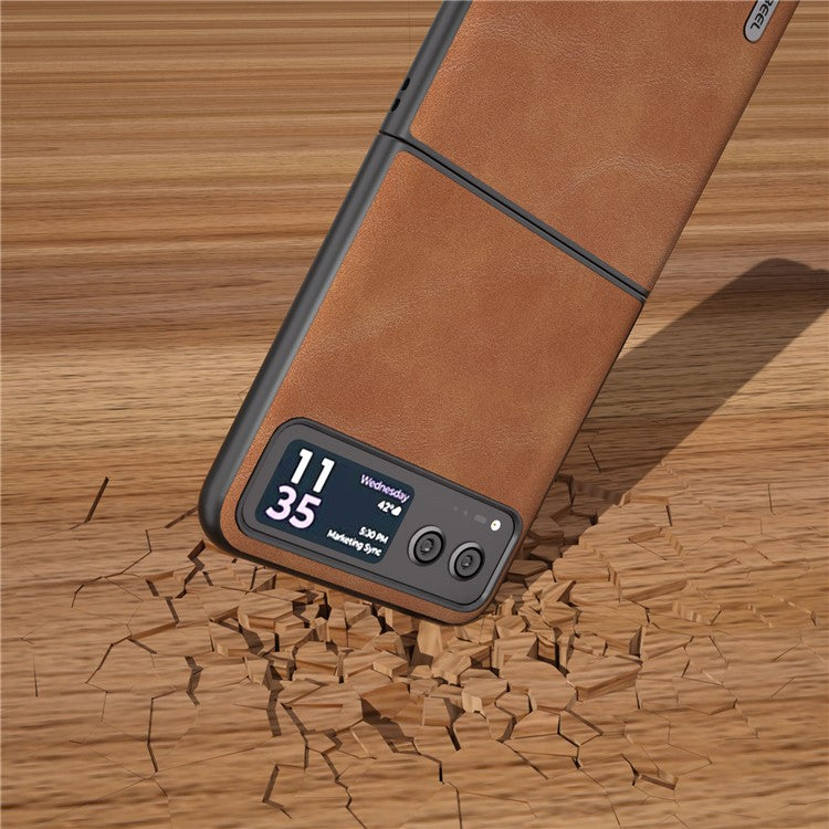 ABEEL Folding Phone Case for Motorola Razr 40 5G PU Leather Coated PC Cowhide Texture Cover - Brown