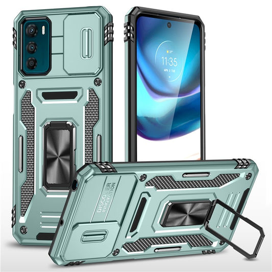 Armor Series For Motorola Moto G42 4G Kickstand Phone Case Slide Lens Shield PC+TPU Anti-Drop Cover - Green