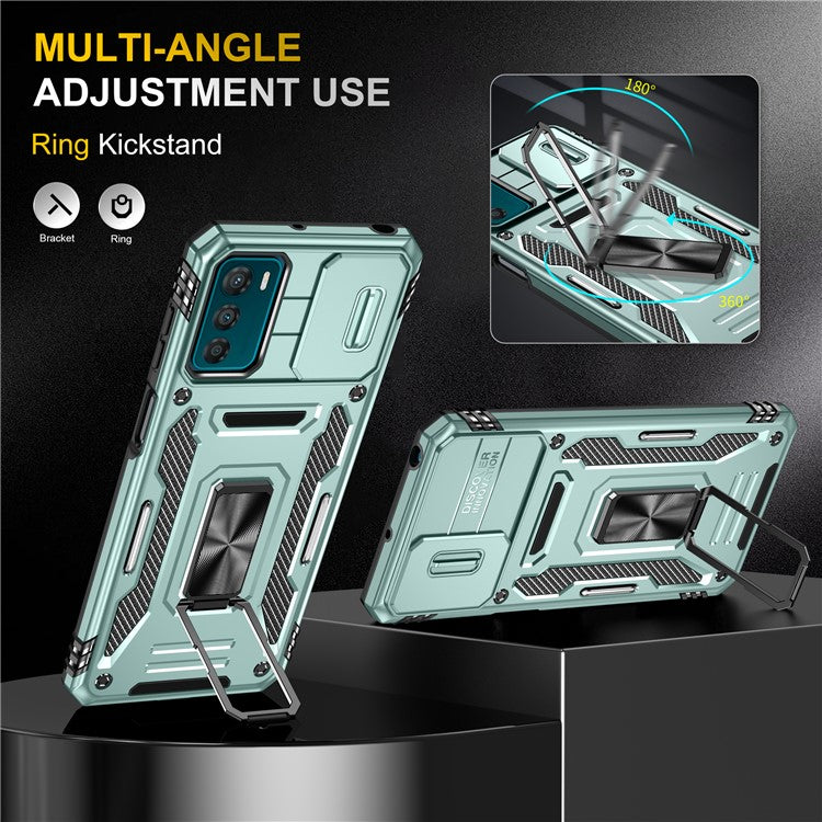 Armor Series For Motorola Moto G42 4G Kickstand Phone Case Slide Lens Shield PC+TPU Anti-Drop Cover - Green