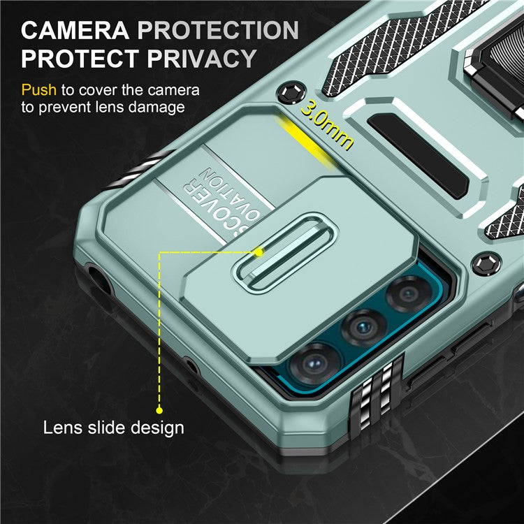 Armor Series For Motorola Moto G42 4G Kickstand Phone Case Slide Lens Shield PC+TPU Anti-Drop Cover - Green