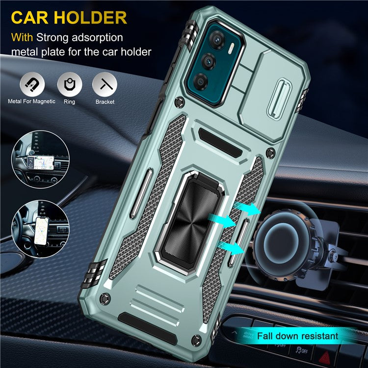 Armor Series For Motorola Moto G42 4G Kickstand Phone Case Slide Lens Shield PC+TPU Anti-Drop Cover - Green