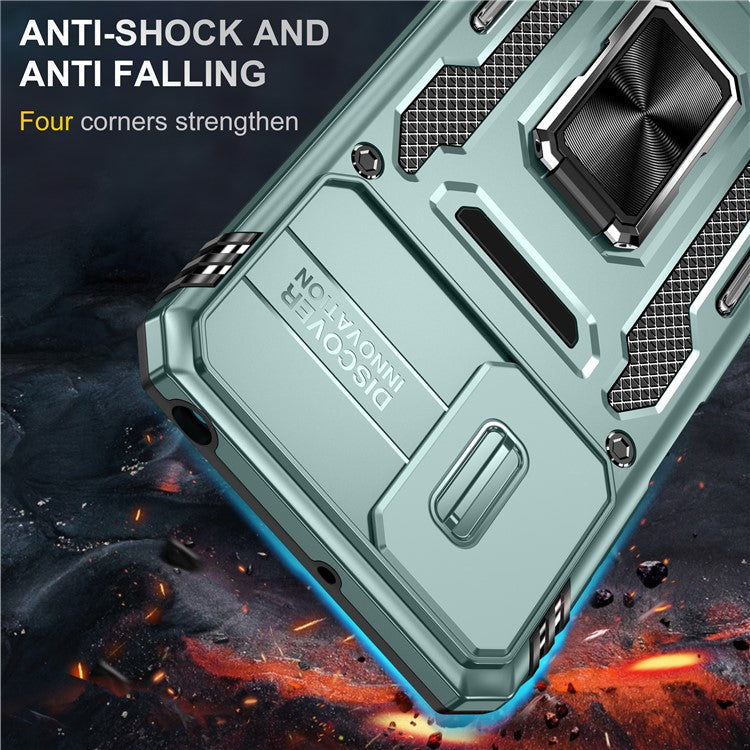 Armor Series For Motorola Moto G42 4G Kickstand Phone Case Slide Lens Shield PC+TPU Anti-Drop Cover - Green