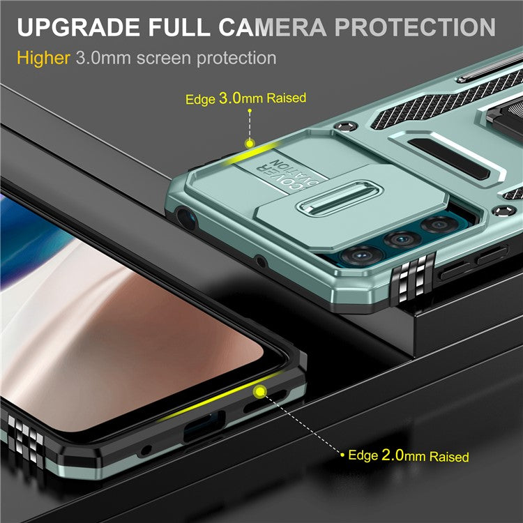Armor Series For Motorola Moto G42 4G Kickstand Phone Case Slide Lens Shield PC+TPU Anti-Drop Cover - Green