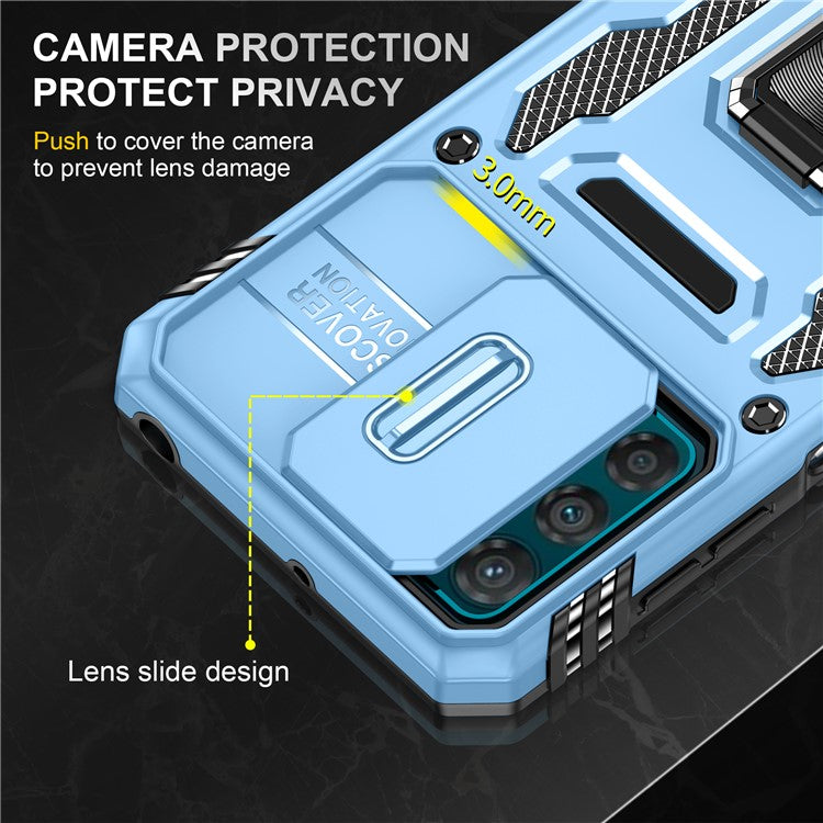Armor Series For Motorola Moto G42 4G Kickstand Phone Case Slide Lens Shield PC+TPU Anti-Drop Cover - Light Blue
