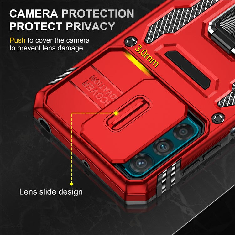 Armor Series For Motorola Moto G42 4G Kickstand Phone Case Slide Lens Shield PC+TPU Anti-Drop Cover - Red