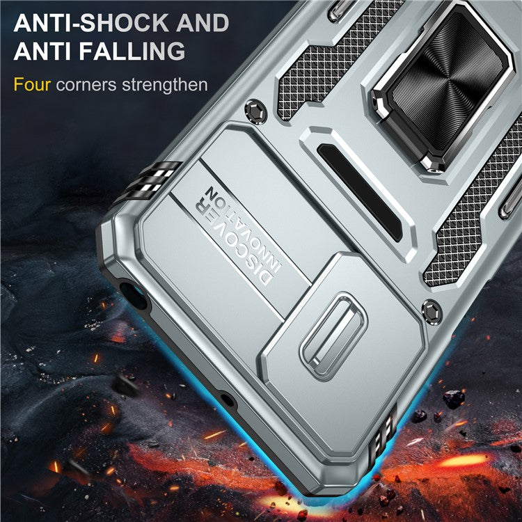 Armor Series For Motorola Moto G42 4G Kickstand Phone Case Slide Lens Shield PC+TPU Anti-Drop Cover - Grey