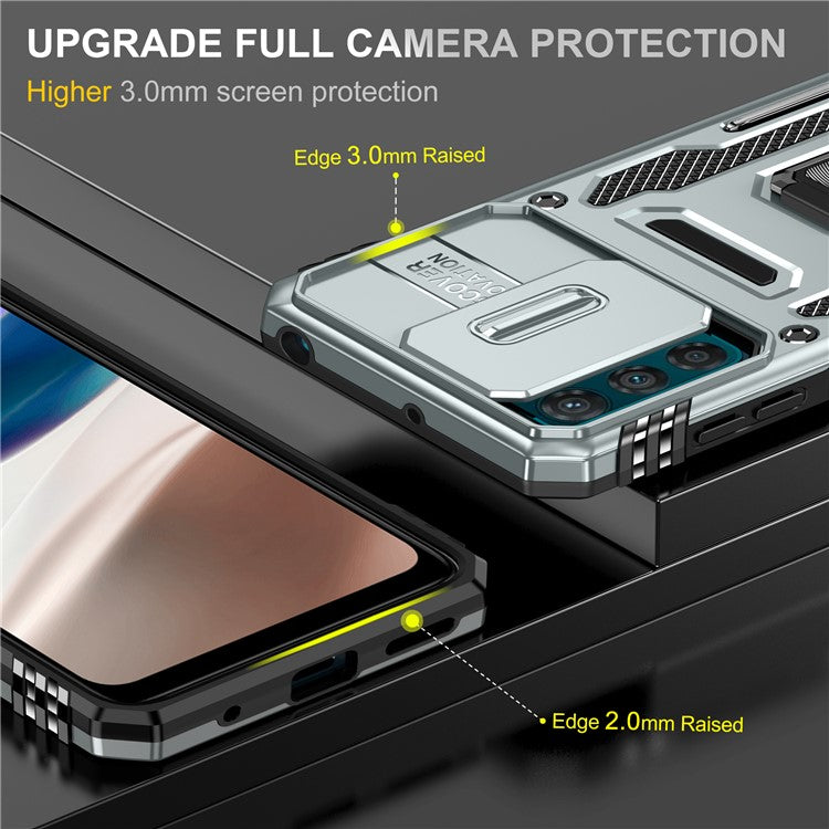 Armor Series For Motorola Moto G42 4G Kickstand Phone Case Slide Lens Shield PC+TPU Anti-Drop Cover - Grey