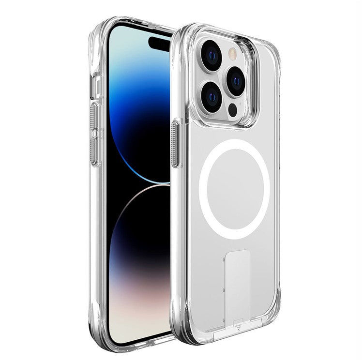 For iPhone 14 Pro Max TPU+PC Kickstand Cover Clear Phone Case Compatible with MagSafe - Transparent