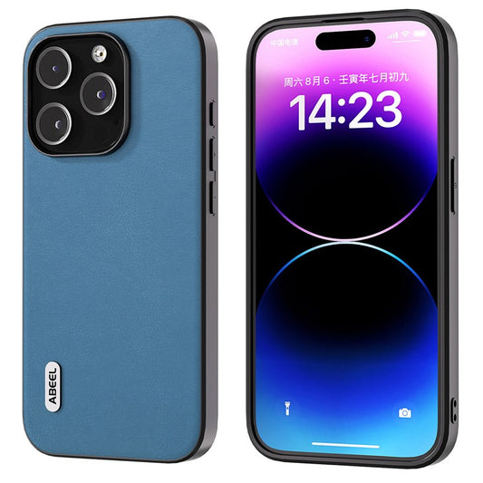 ABEEL For iPhone 14 Pro Max Shockproof Case Textured PU Leather Coated TPU Back Cover - Sky Blue