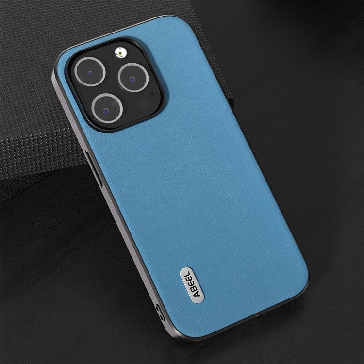 ABEEL For iPhone 14 Pro Max Shockproof Case Textured PU Leather Coated TPU Back Cover - Sky Blue