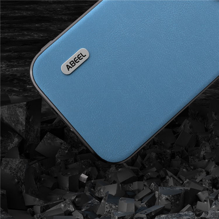 ABEEL For iPhone 14 Pro Max Shockproof Case Textured PU Leather Coated TPU Back Cover - Sky Blue
