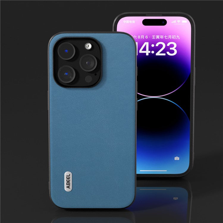 ABEEL For iPhone 14 Pro Max Shockproof Case Textured PU Leather Coated TPU Back Cover - Sky Blue