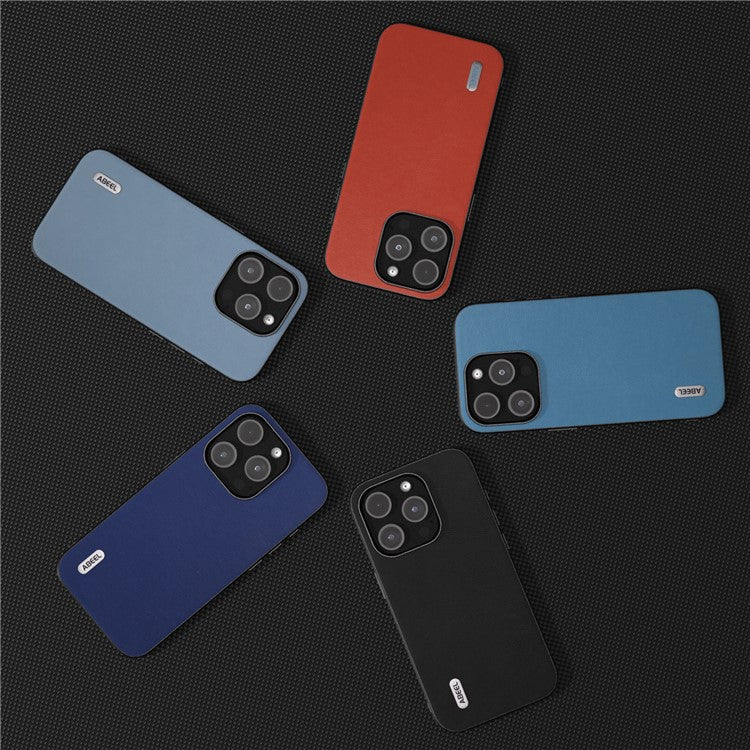 ABEEL For iPhone 14 Pro Max Shockproof Case Textured PU Leather Coated TPU Back Cover - Sky Blue